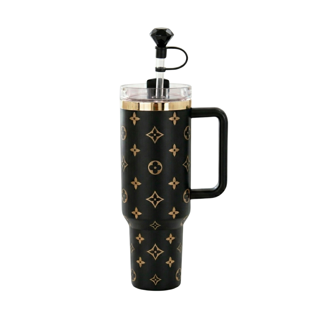 40oz Luxury Tumbler +  Straw Topper – Matte Black